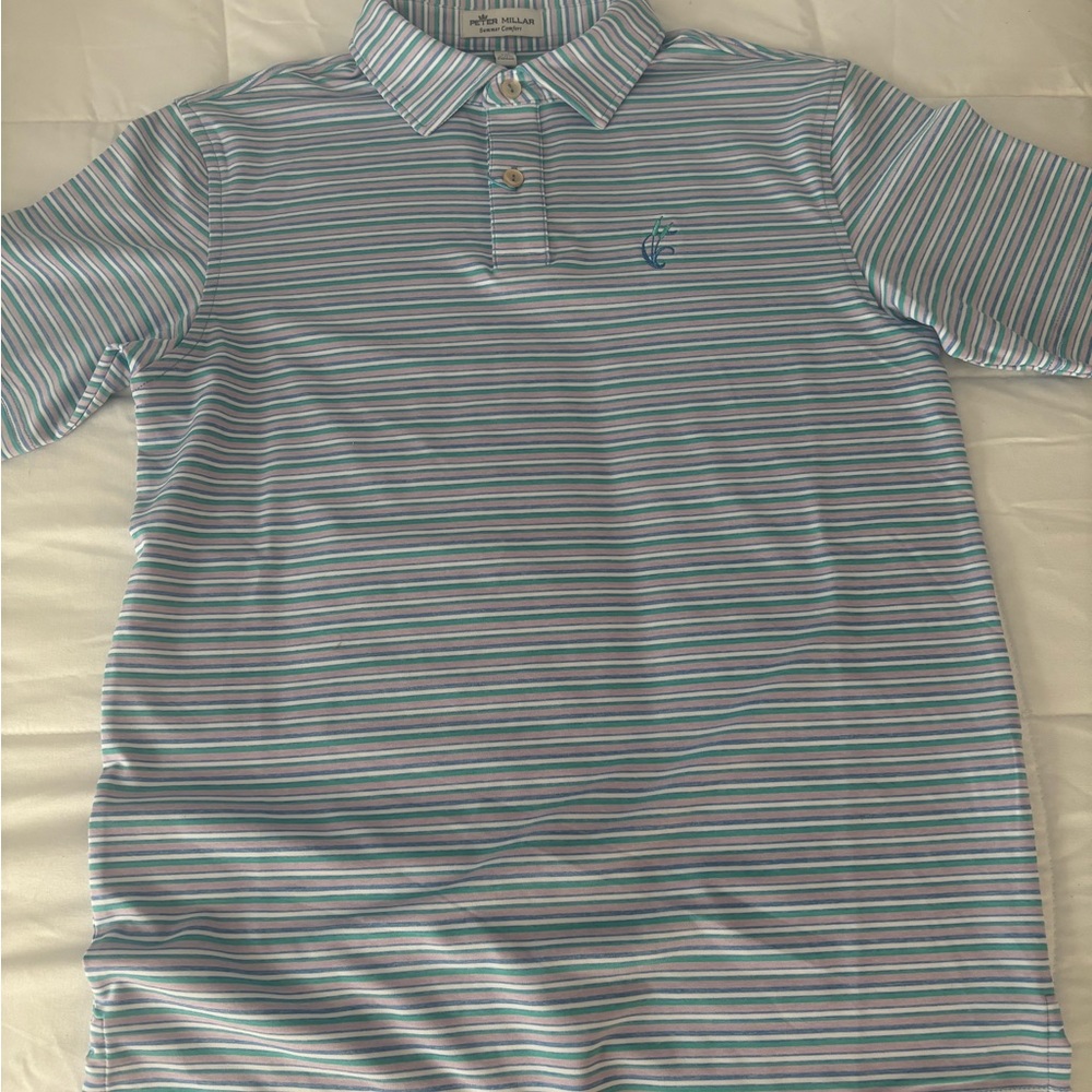 NWT Peter Millar youth striped polo shirt cattail creek country club embroidery